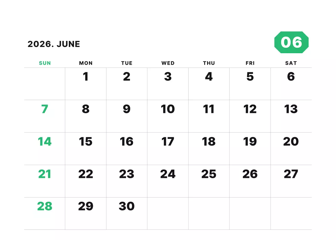 カラフルでシンプルな数字カレンダー