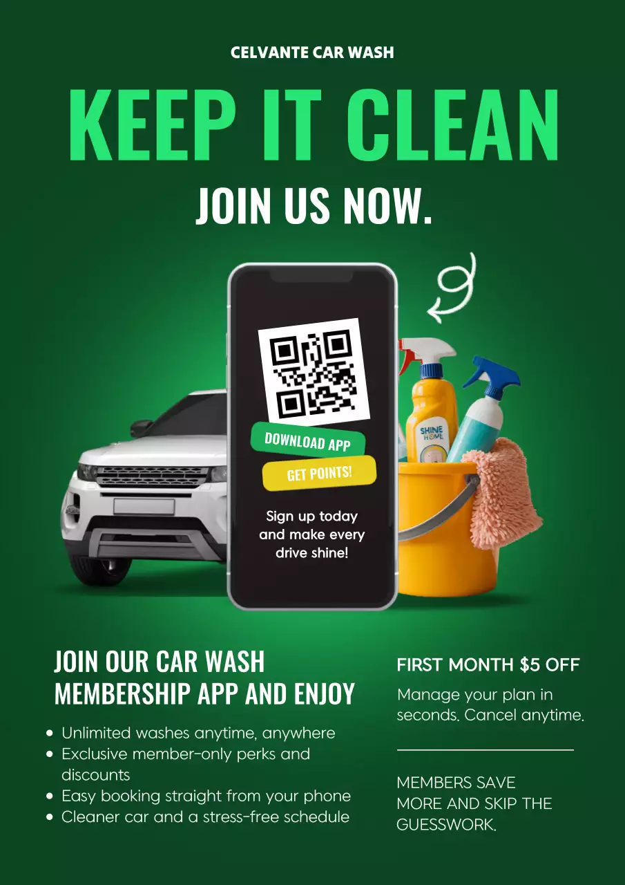 그린 모던 세차장 멤버십 프로모션 웹 포스터