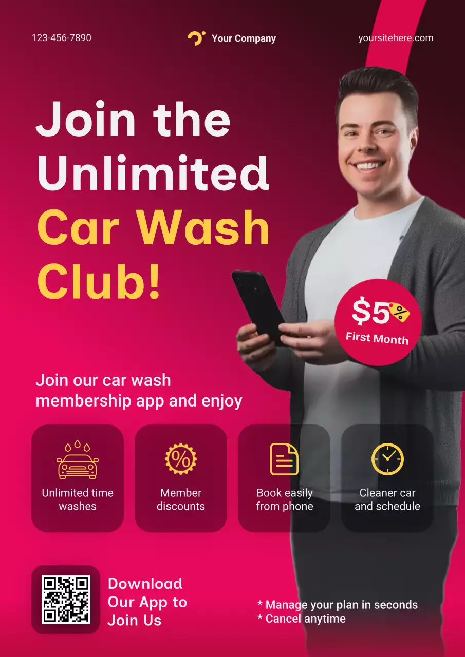 Modern Car Wash Loyalty App Membership Promotion Poster