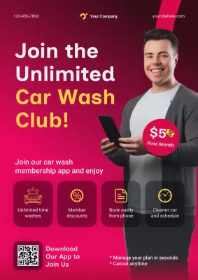 Modern Car Wash Loyalty App Membership Promotion Poster