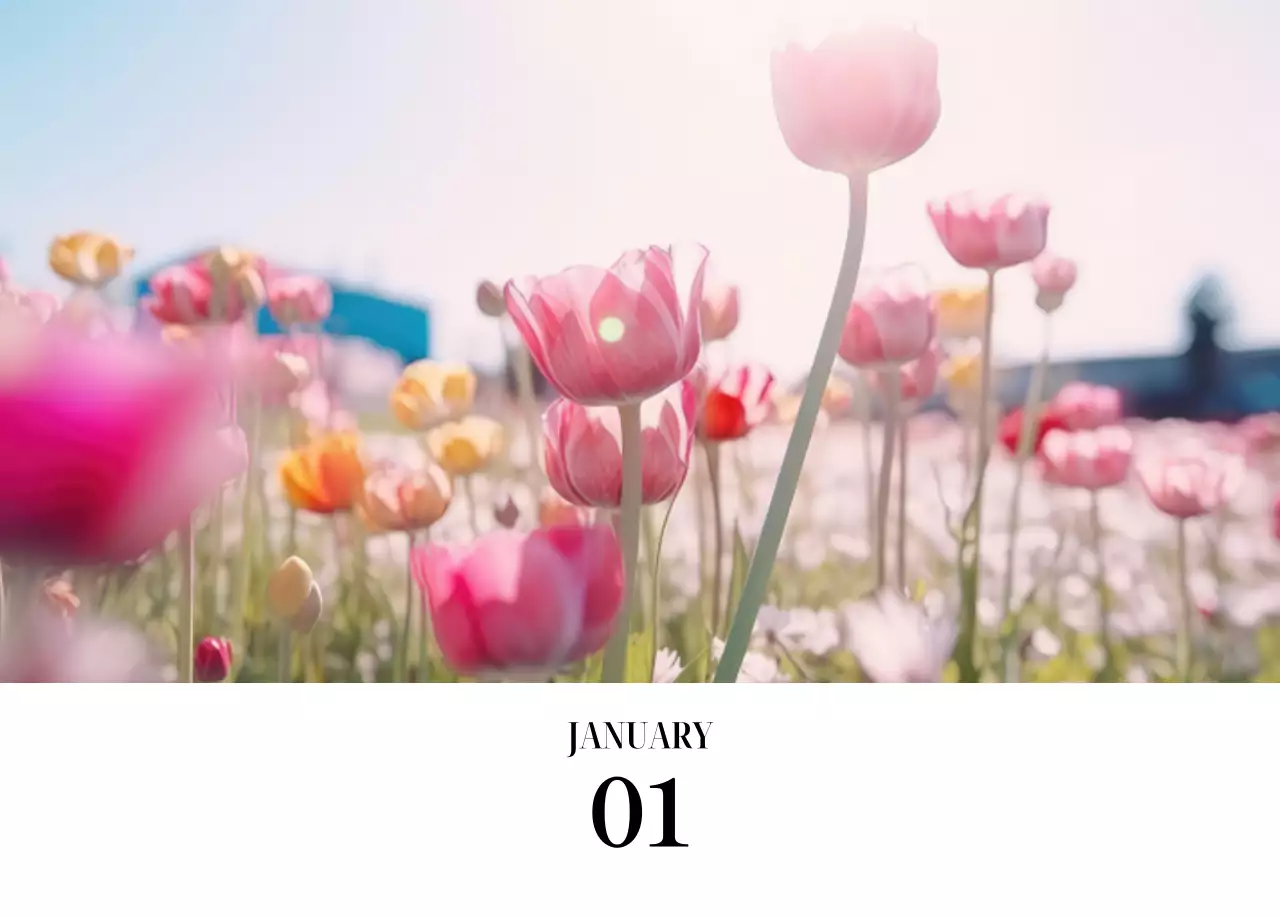 黒と白のシンプルな花写真カレンダー