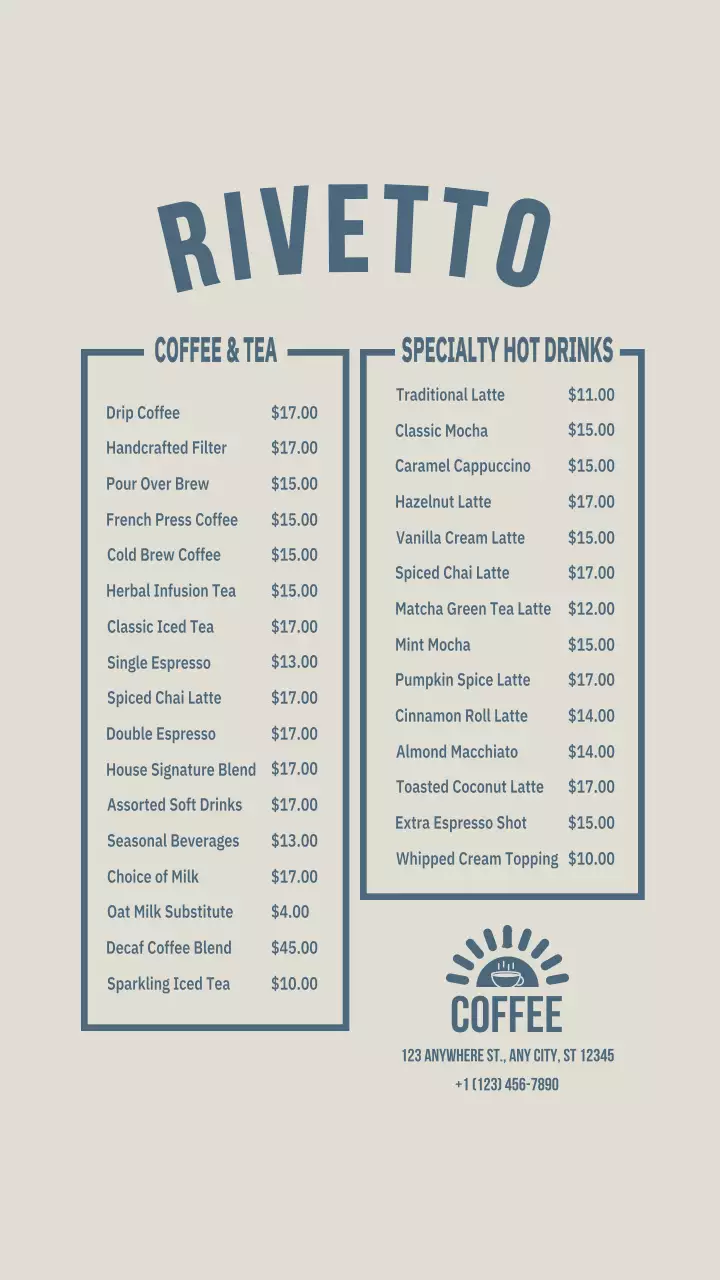 Beige Minimal Cafe Menu Instagram Post