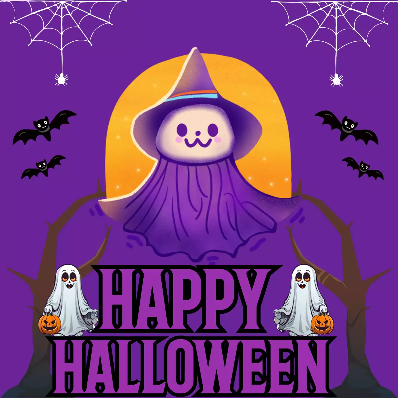 Kartu Ucapan Halloween Lucu Ungu