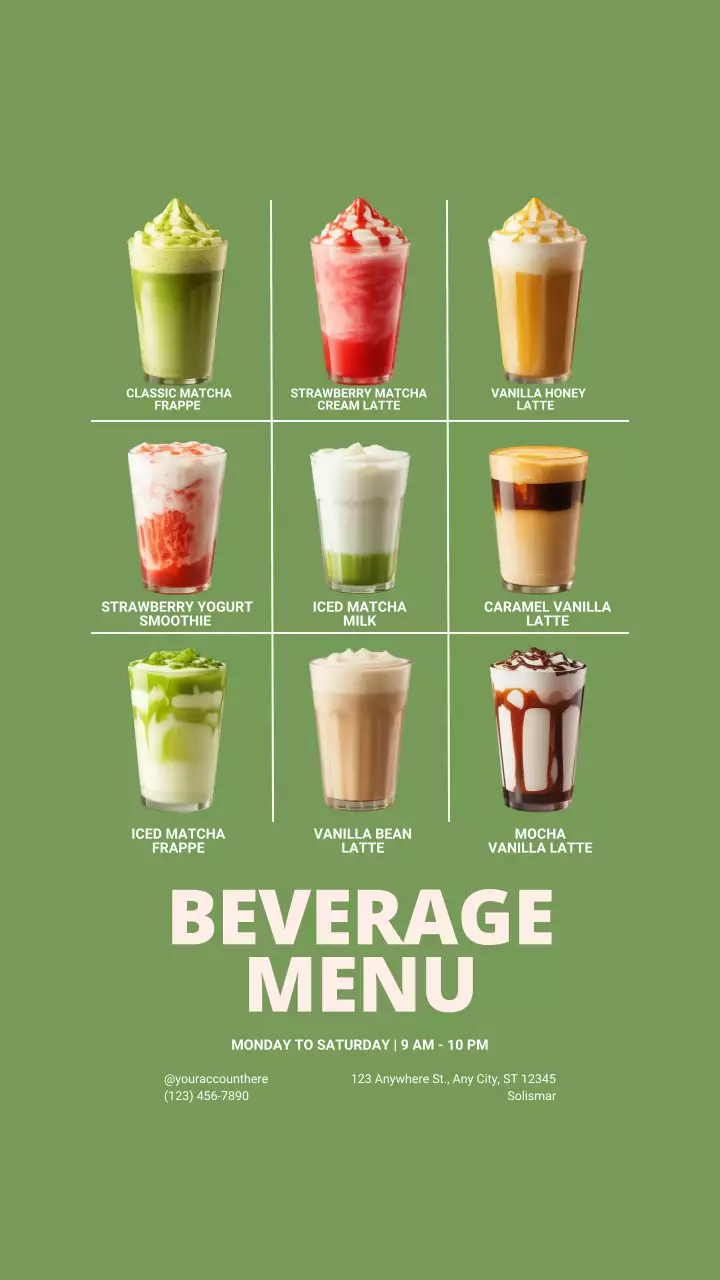 Green Modern Beverage Menu Instagram Post