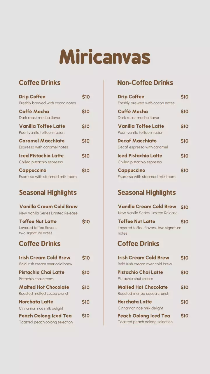 Cardápio de Café Moderno Bege