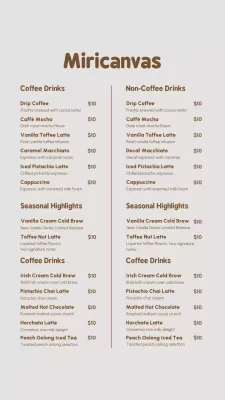 Cardápio de Café Moderno Bege