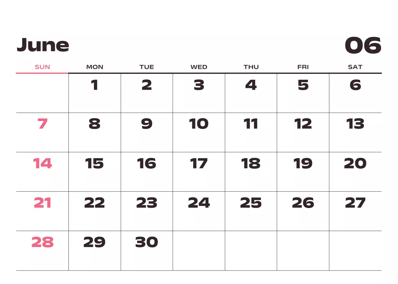 黒と白のモダンな数字カレンダー