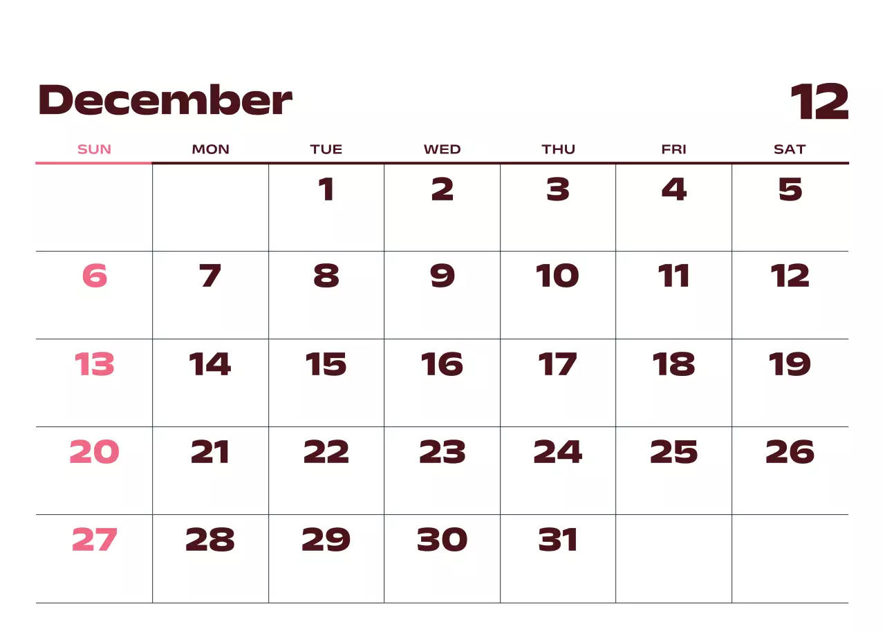 黒と白のモダンな数字カレンダー