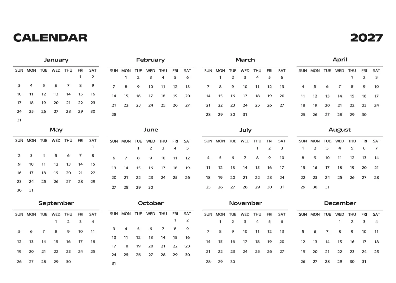 黒と白のモダンな数字カレンダー