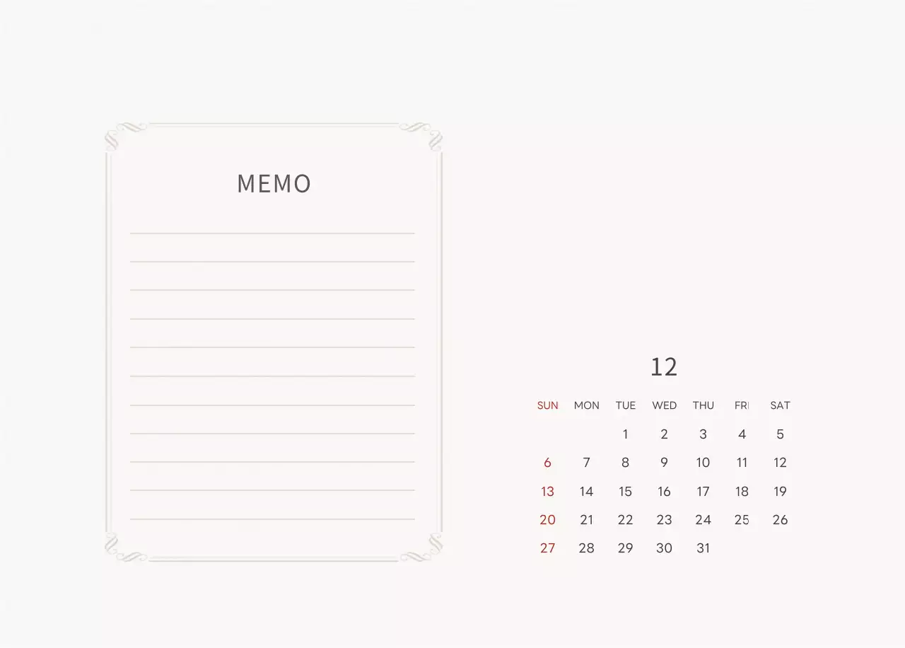 アイボリーとグリーンのシンプルな2025年花柄卓上カレンダー