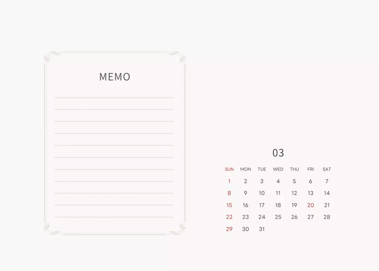 アイボリーとグリーンのシンプルな2025年花柄卓上カレンダー