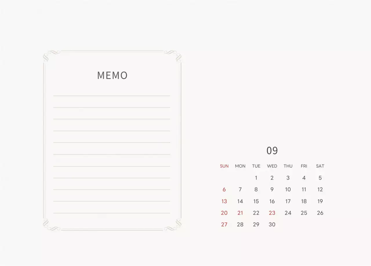 アイボリーとグリーンのシンプルな2025年花柄卓上カレンダー