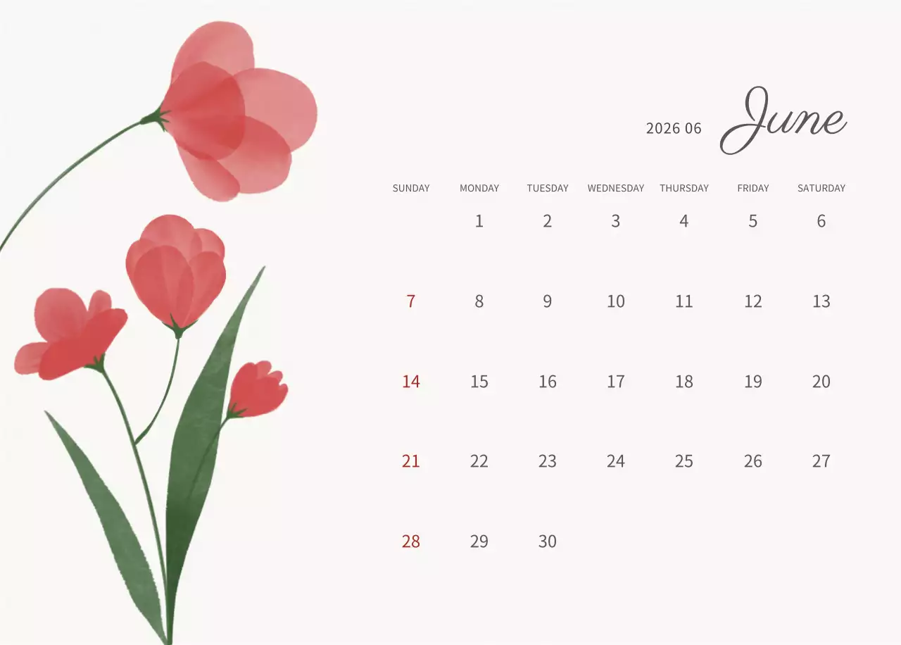 アイボリーとグリーンのシンプルな2025年花柄卓上カレンダー