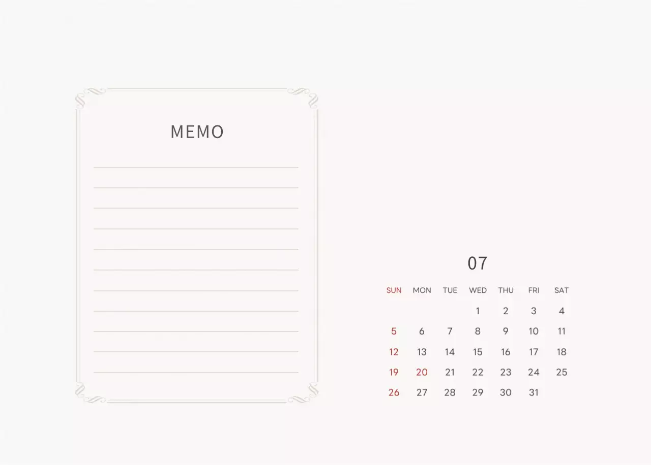アイボリーとグリーンのシンプルな2025年花柄卓上カレンダー
