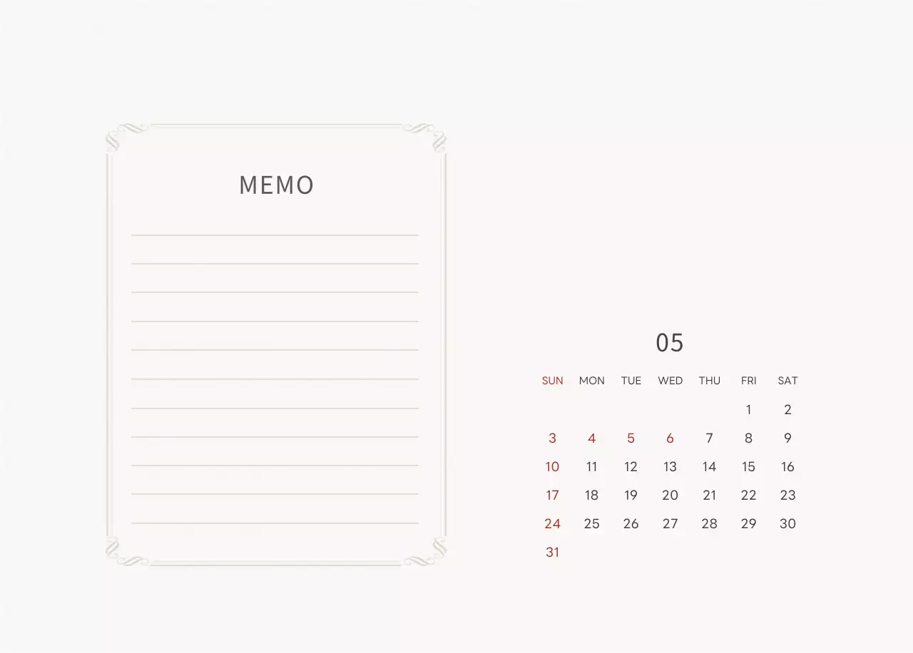 アイボリーとグリーンのシンプルな2025年花柄卓上カレンダー