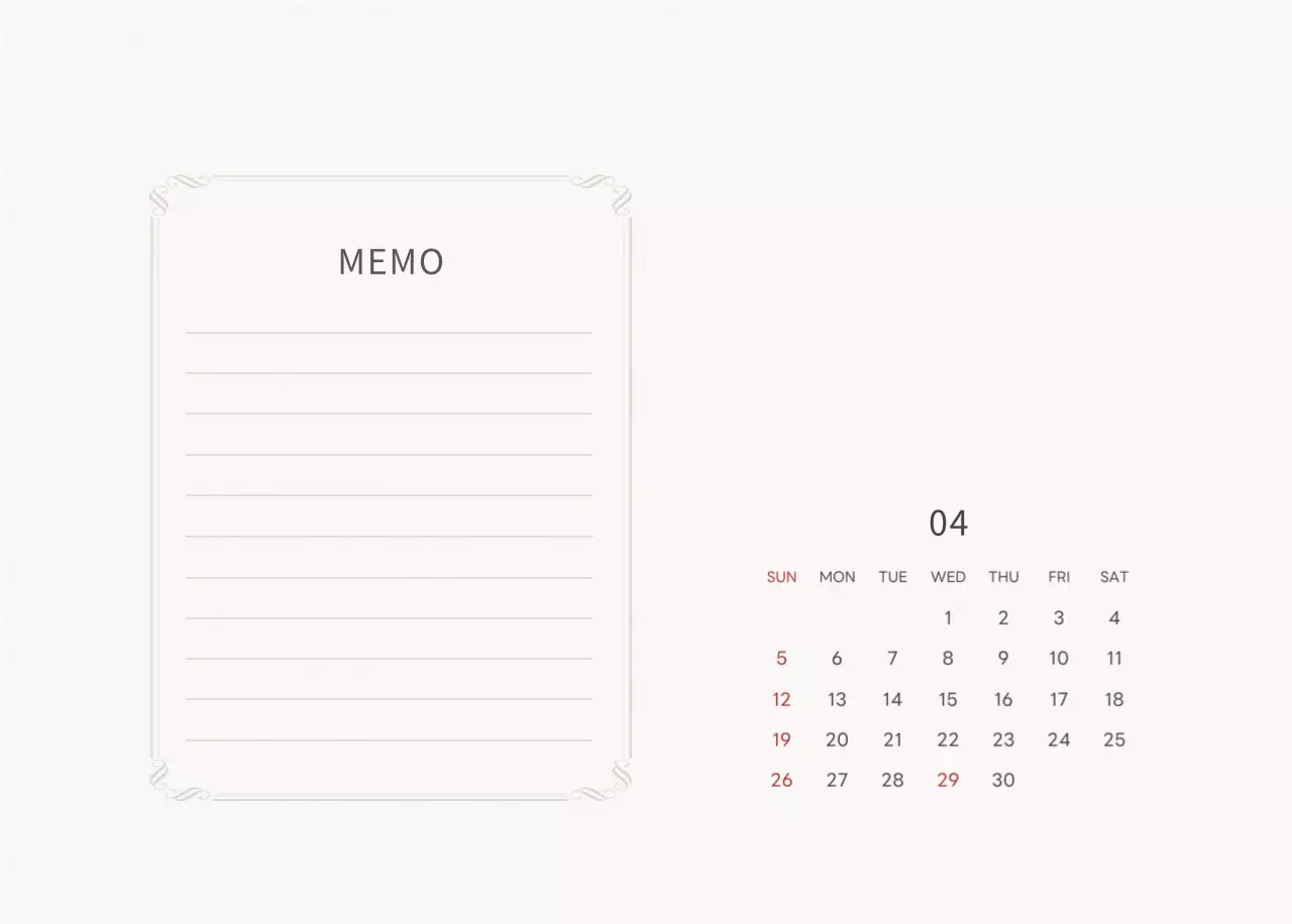 アイボリーとグリーンのシンプルな2025年花柄卓上カレンダー