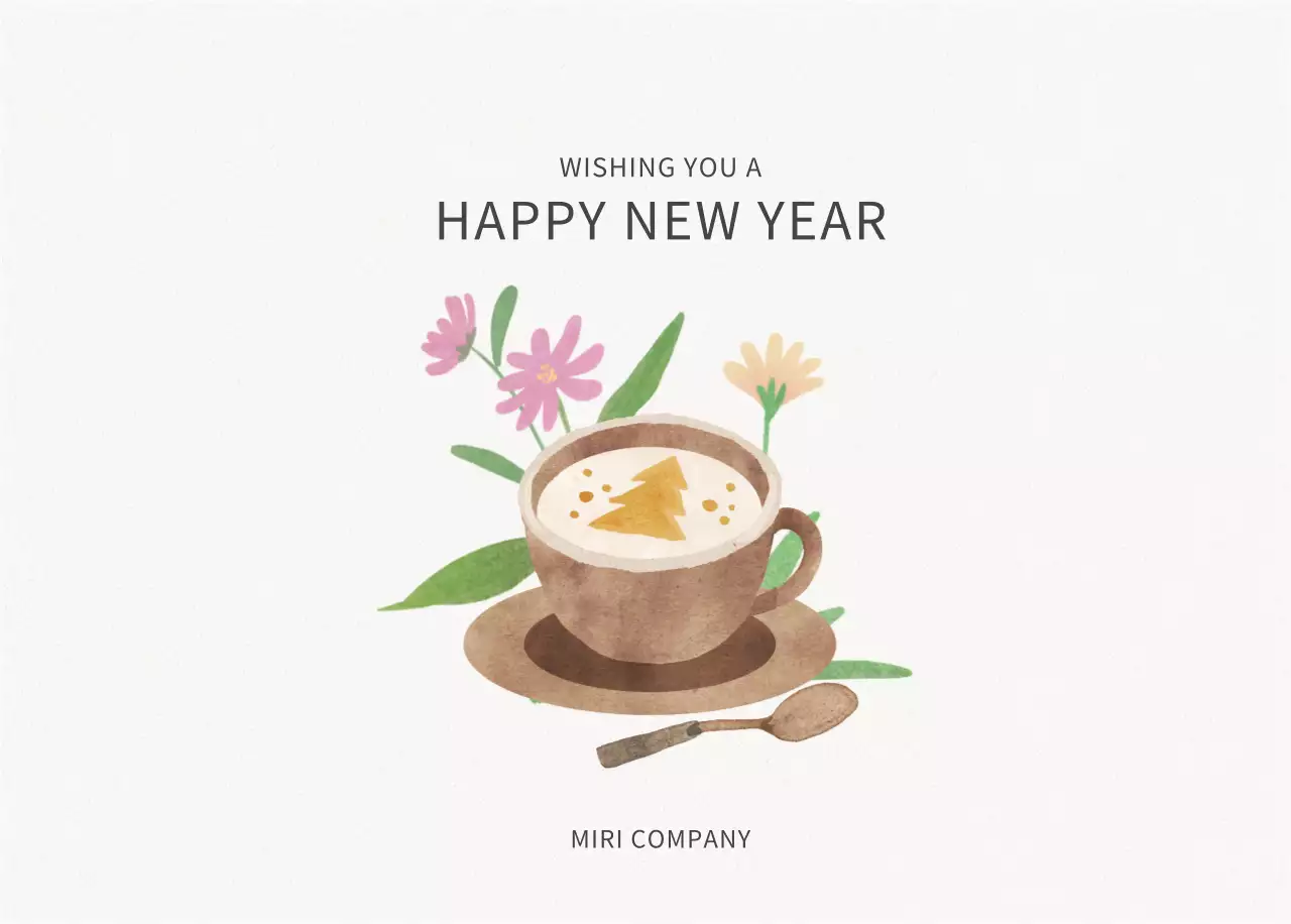 アイボリーとグリーンのシンプルな2025年花柄卓上カレンダー