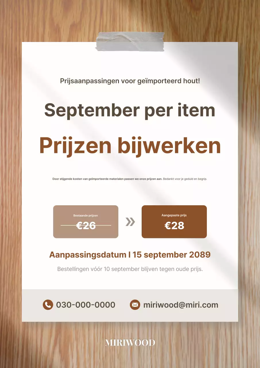 Brown Simple Prijsupdate Kennisgeving