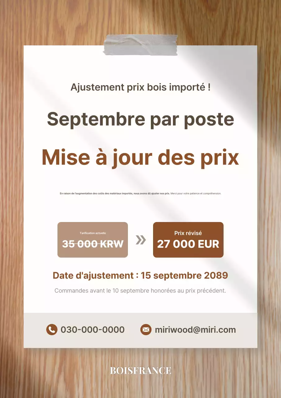 Avis de mise à jour des prix Brown Simple