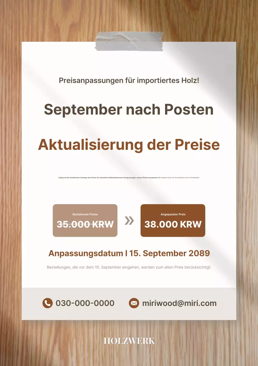 Brown Simple Preisaktualisierungshinweis