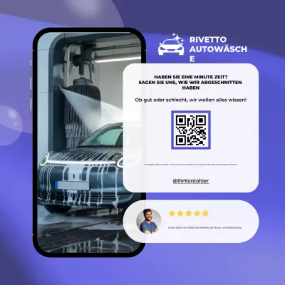Blauer moderner Instagram-Beitrag mit Kundenfeedbackanfrage