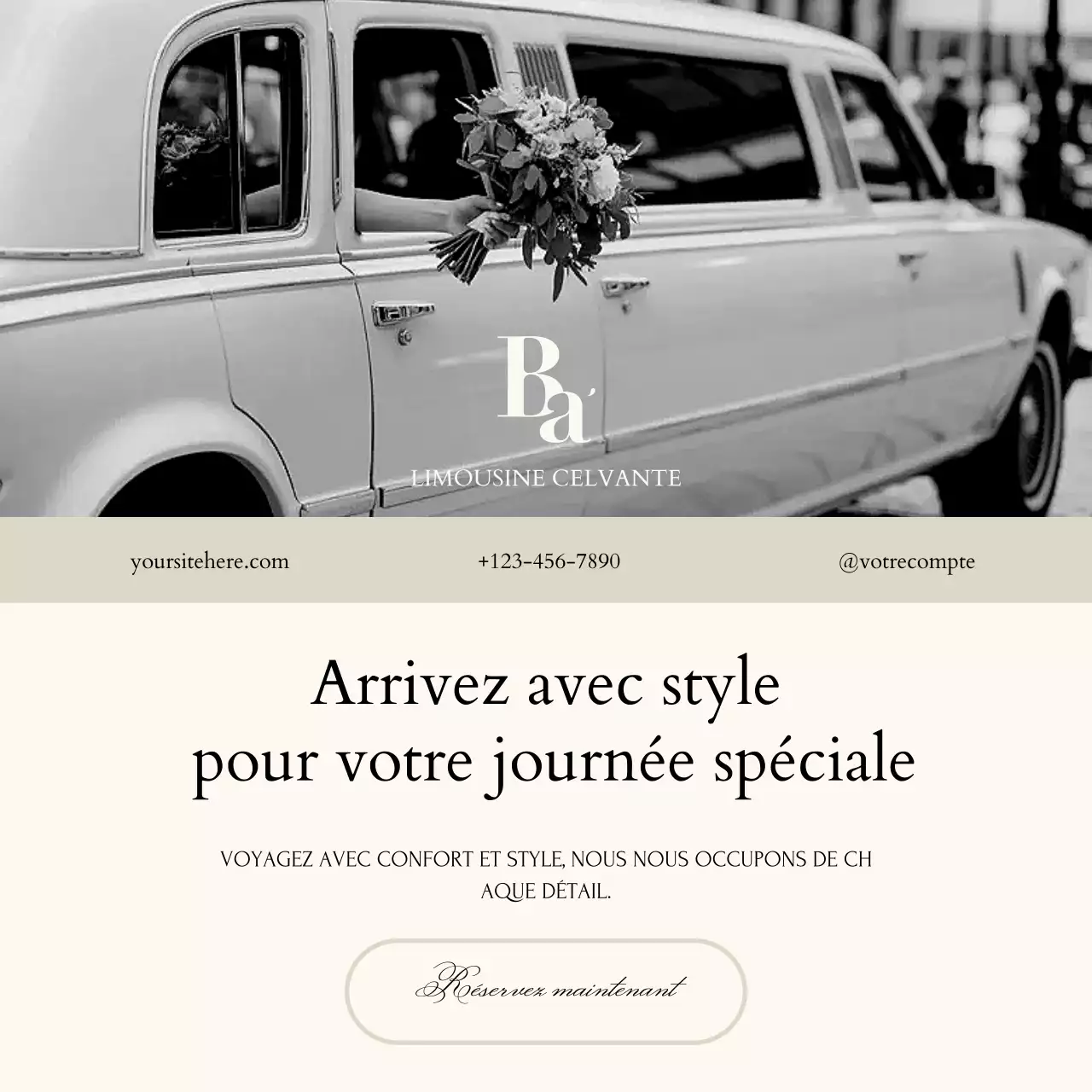 Publication Instagram promotionnelle sur une élégante navette de mariage