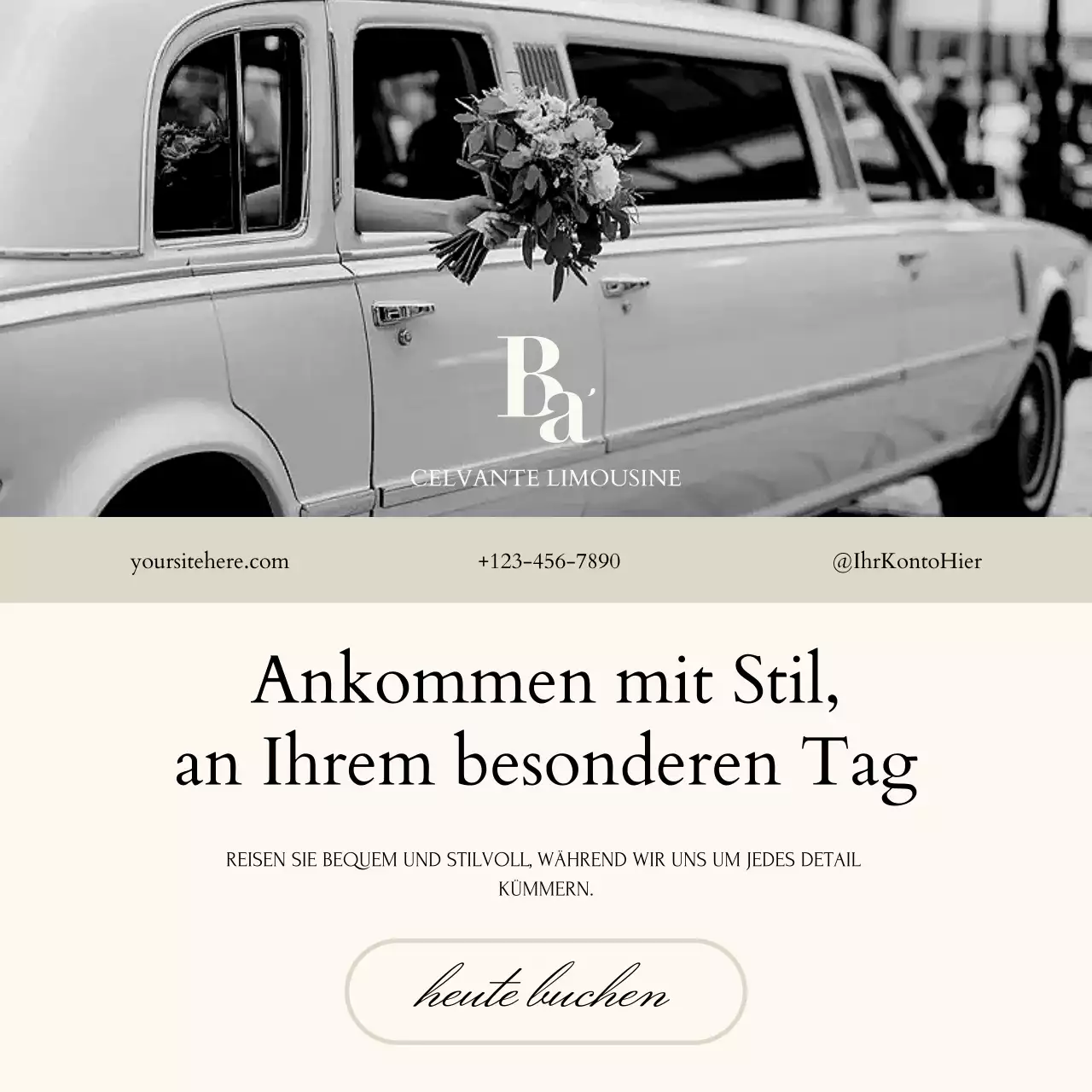Eleganter Instagram-Beitrag zur Hochzeits-Shuttle-Werbung