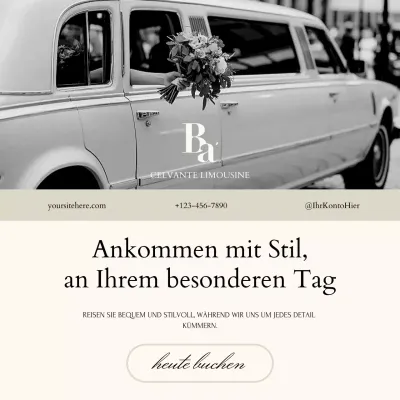 Eleganter Instagram-Beitrag zur Hochzeits-Shuttle-Werbung