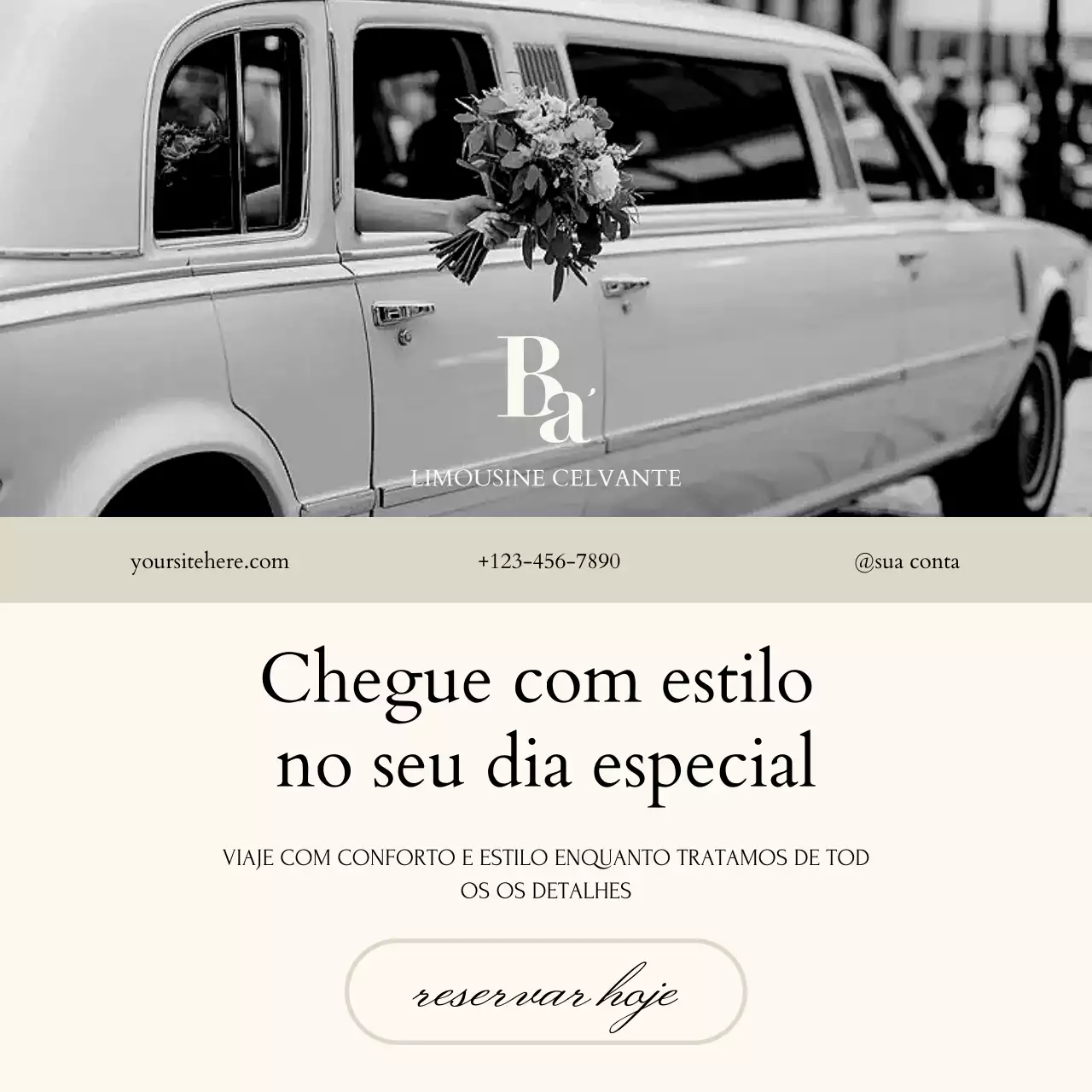 Postagem no Instagram para promoção de transporte de casamento elegante