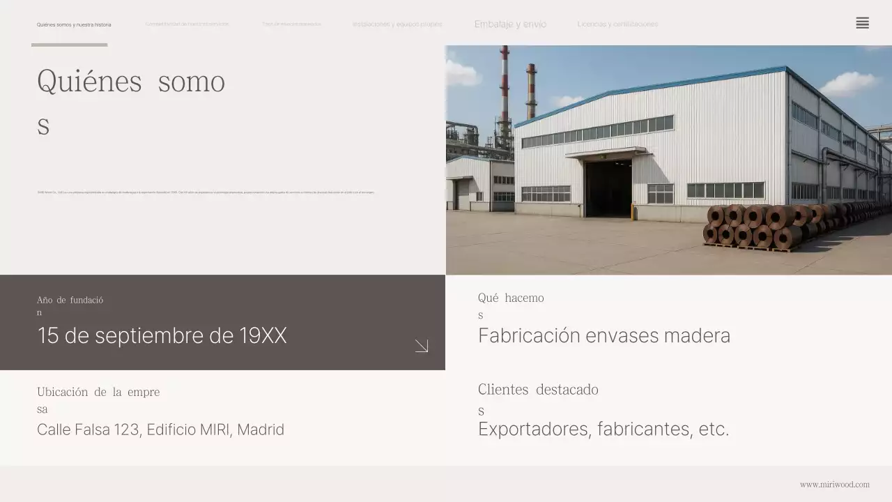 Perfil de la empresa de embalajes de madera clásicos beige