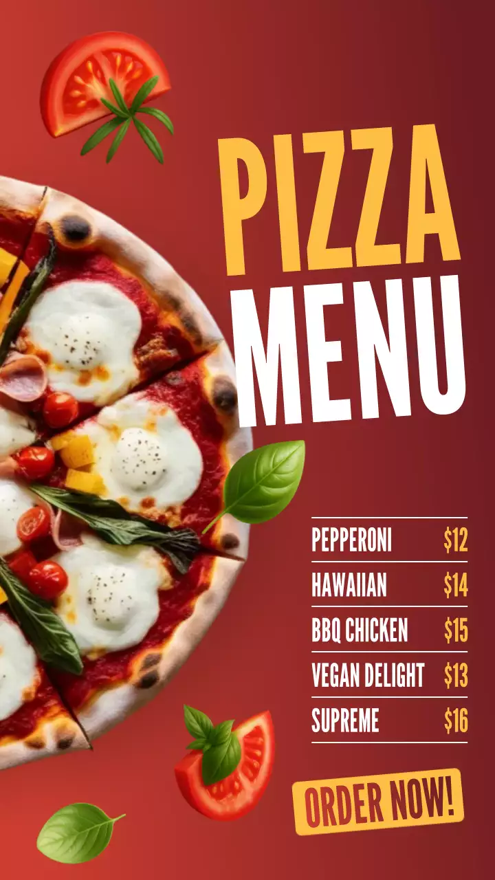 Red Bold Pizza Menu Advertisement Instagram Story