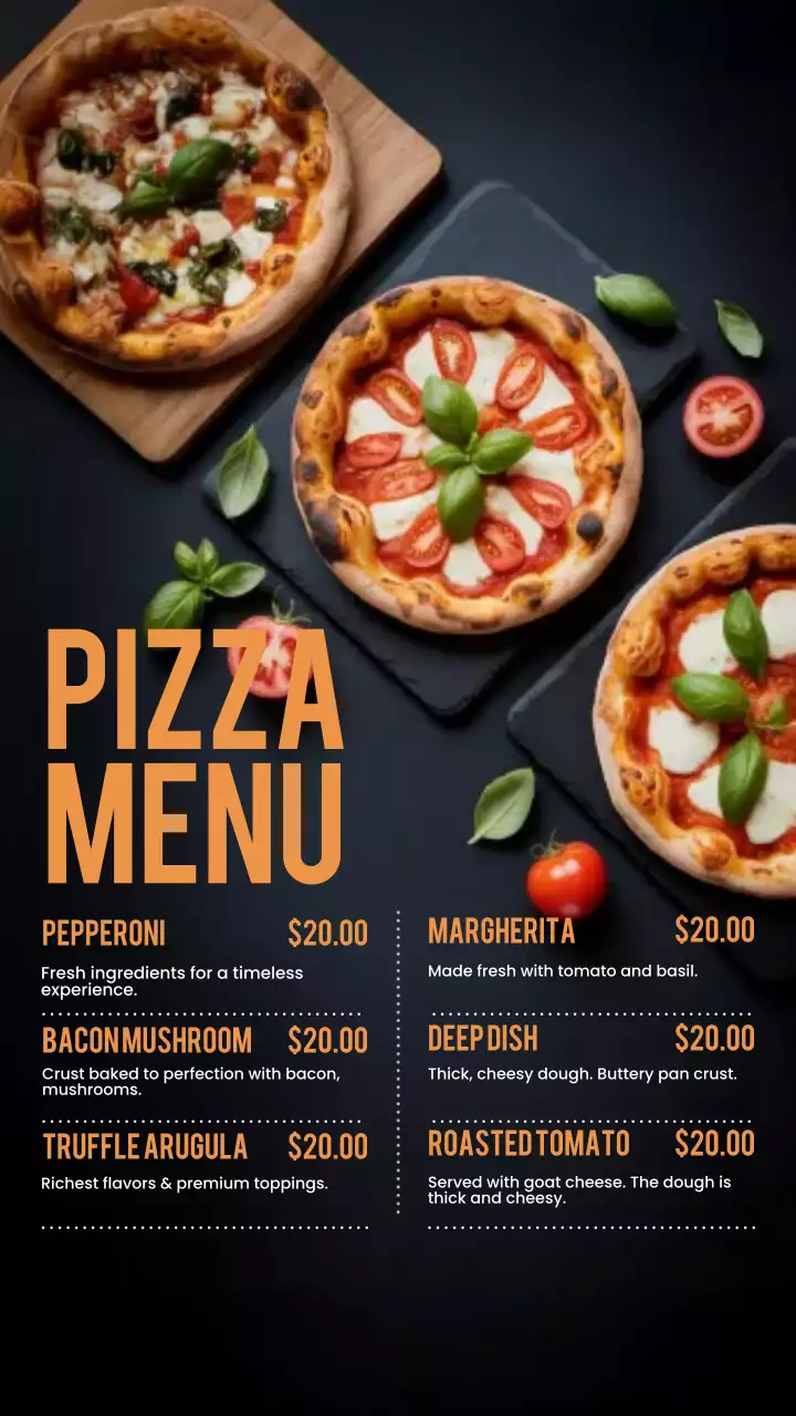 Black Modern Pizza Menu Instagram Post