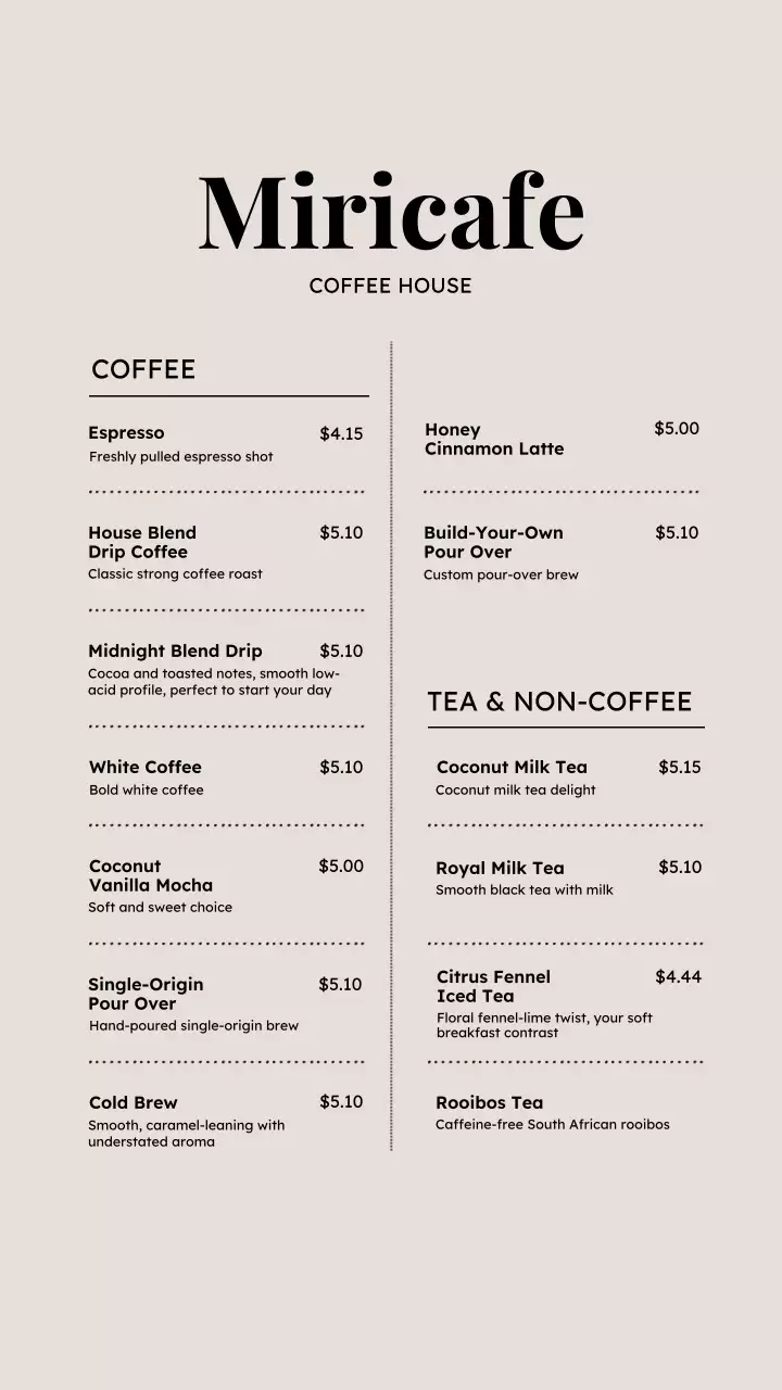 Beige Minimal Coffee Menu