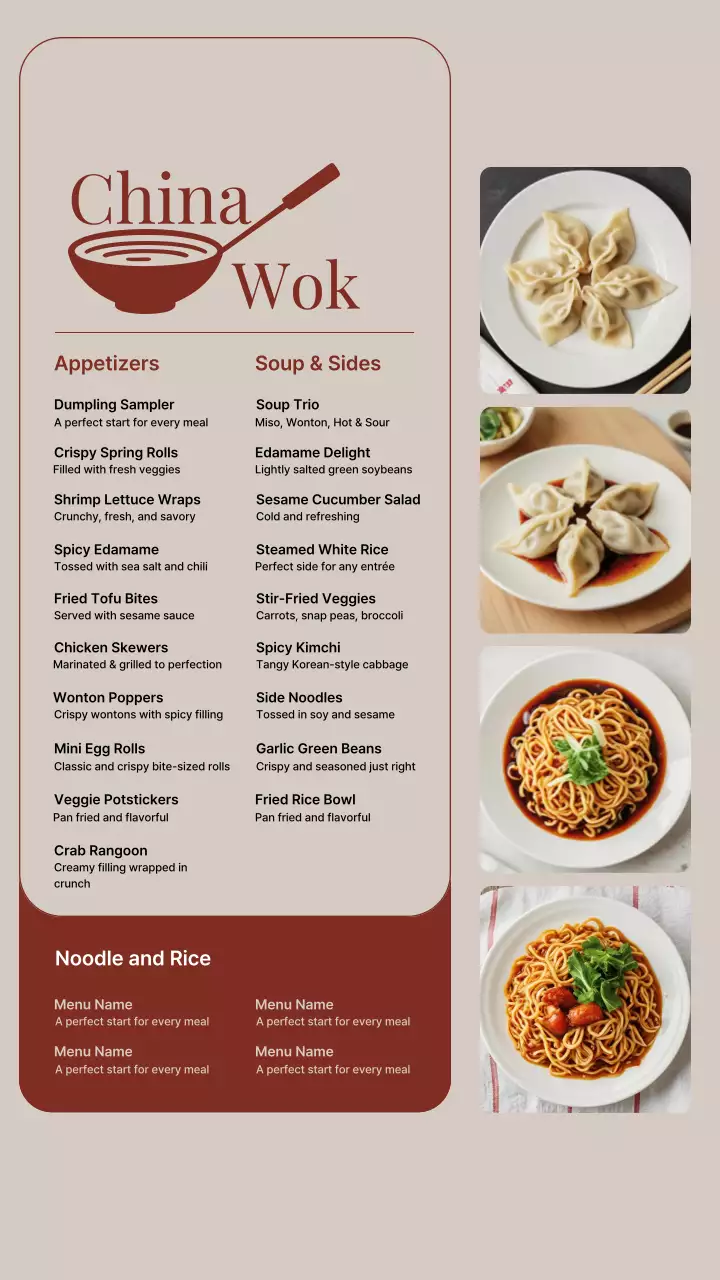 Beige and Red Modern Chinese menu Instagram Story