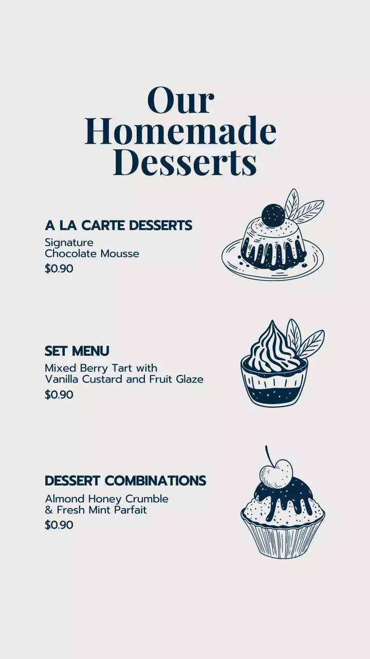 Beige Elegant Dessert Menu