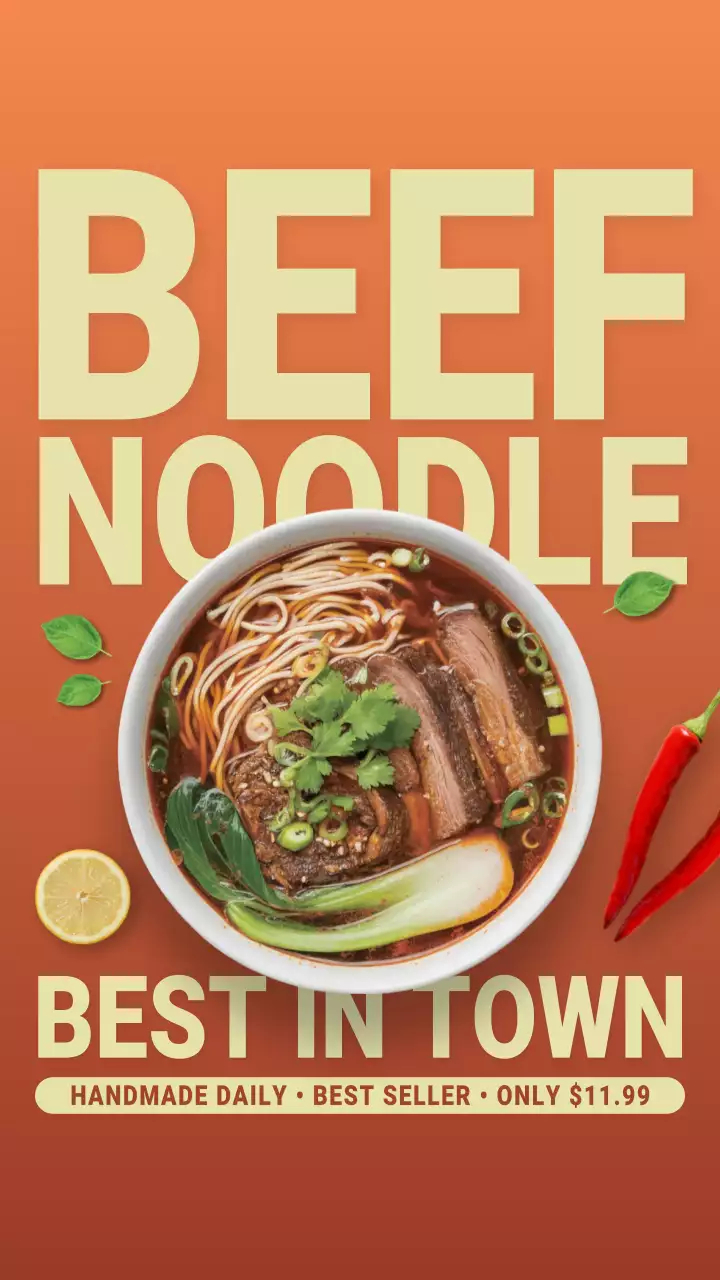 Orange Bold Beef Noodle Advertisement Instagram Story