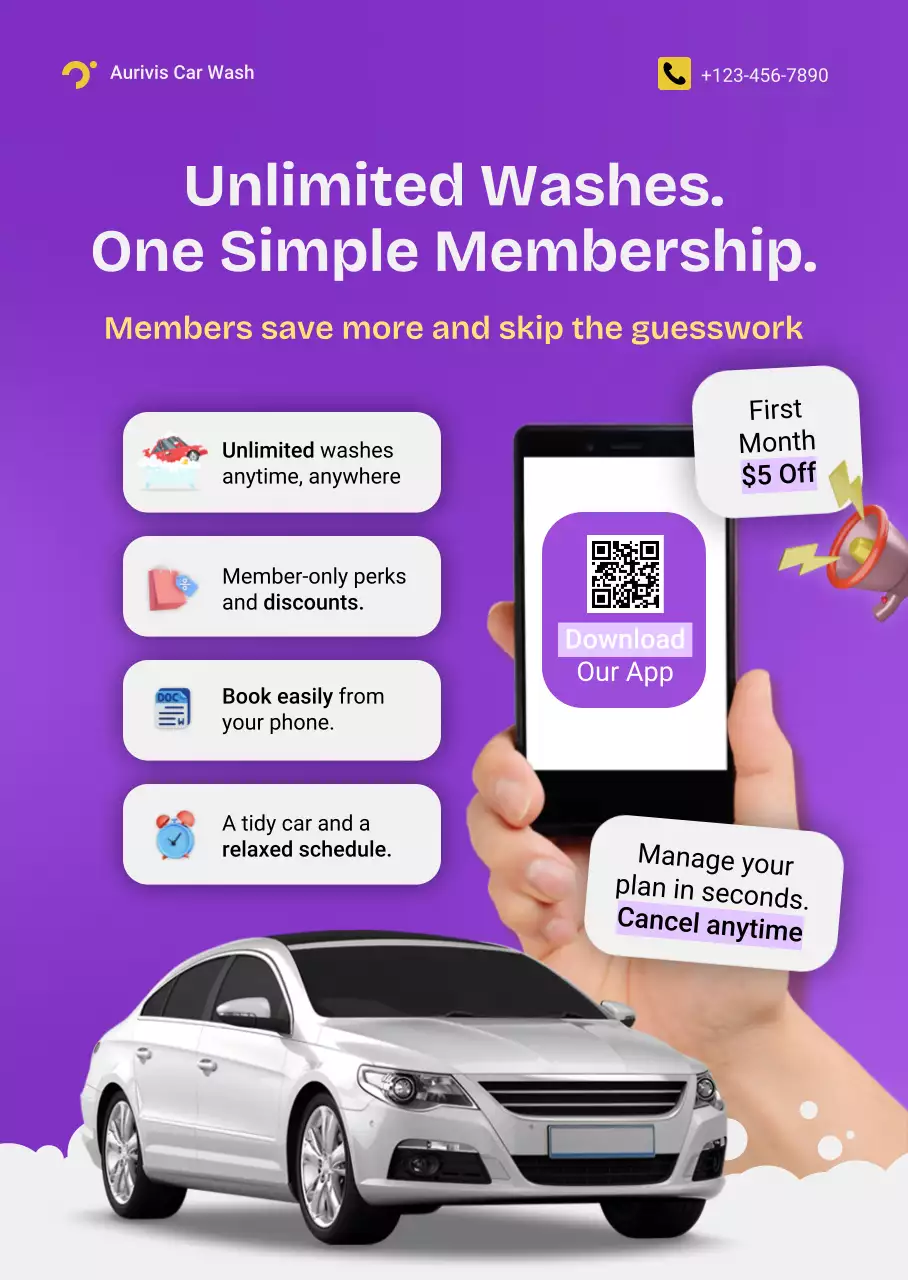 Gradient 3D Car Wash Loyalty App Membership Promotion Poster