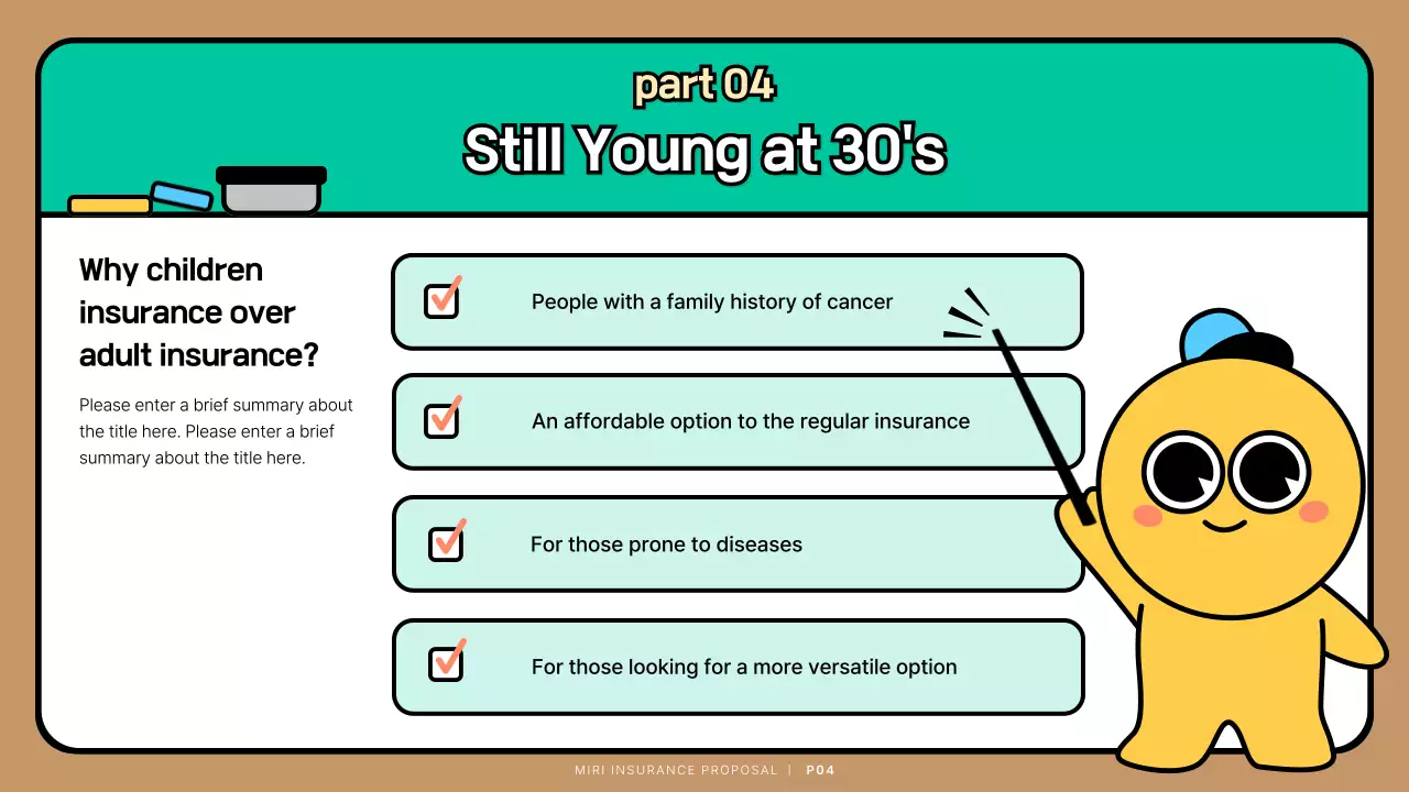 Turquoise Cute Character Child Insurance Proposal Presentation