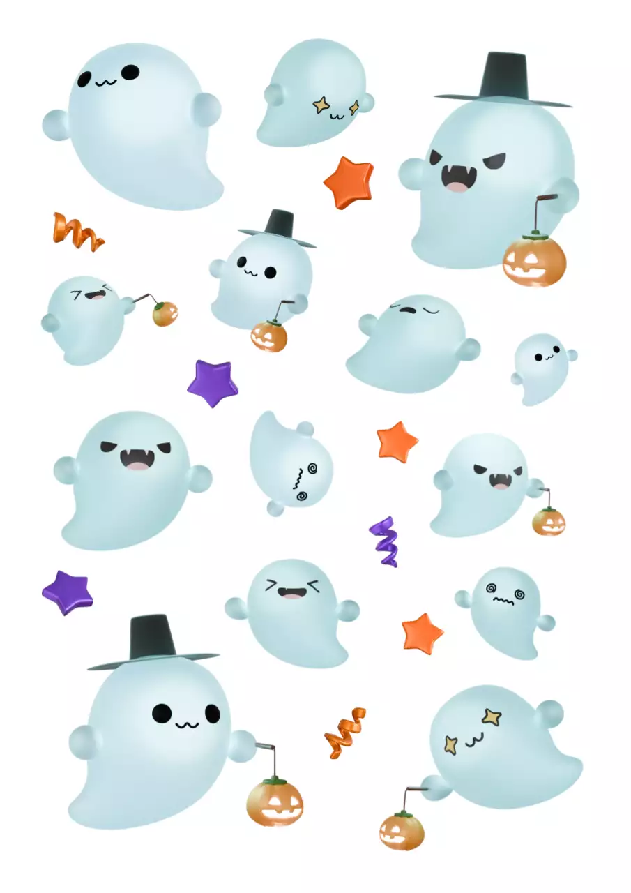하늘색 아기자기한 할로윈 스티커