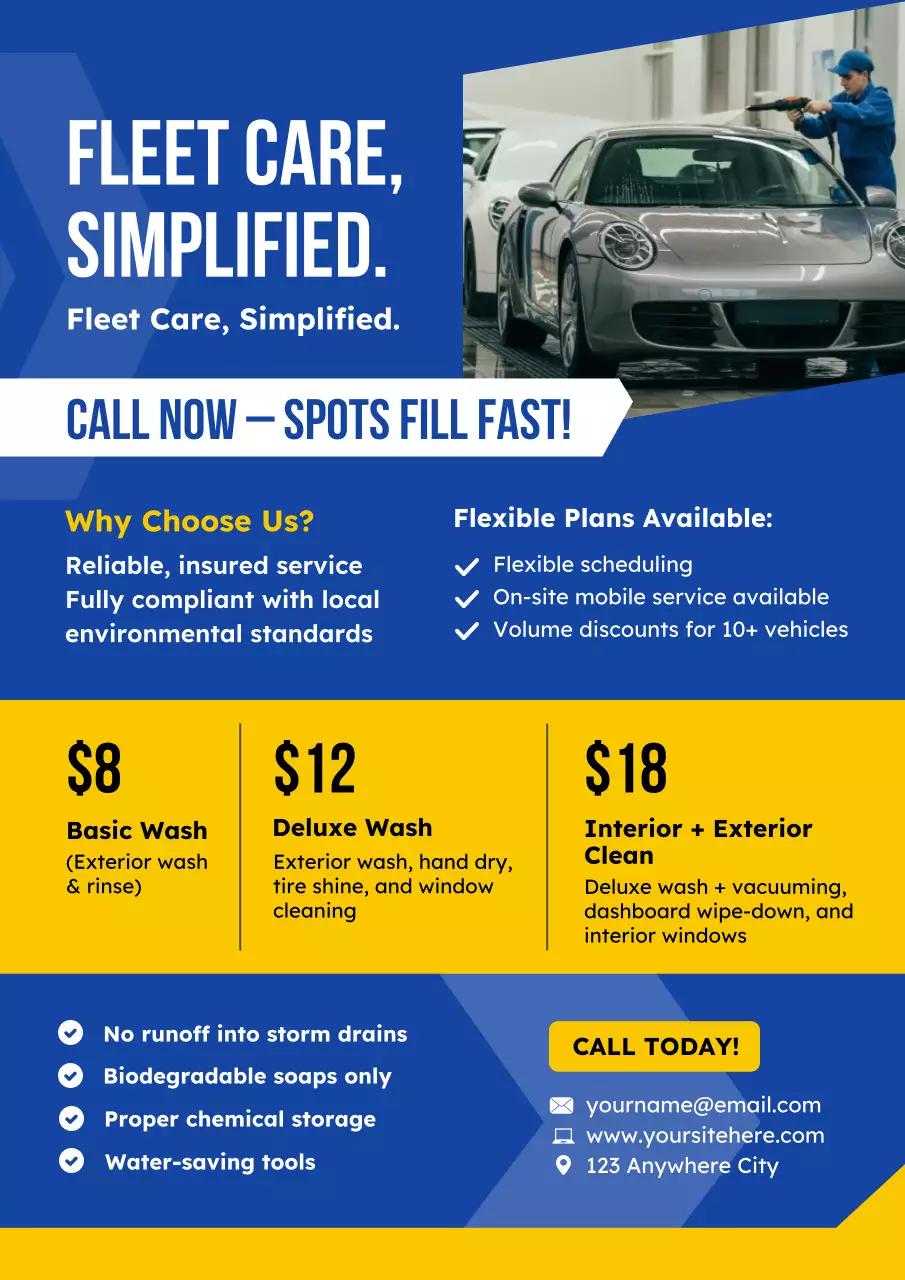 Blue and Yellow Fleet Wash Proposal Poster