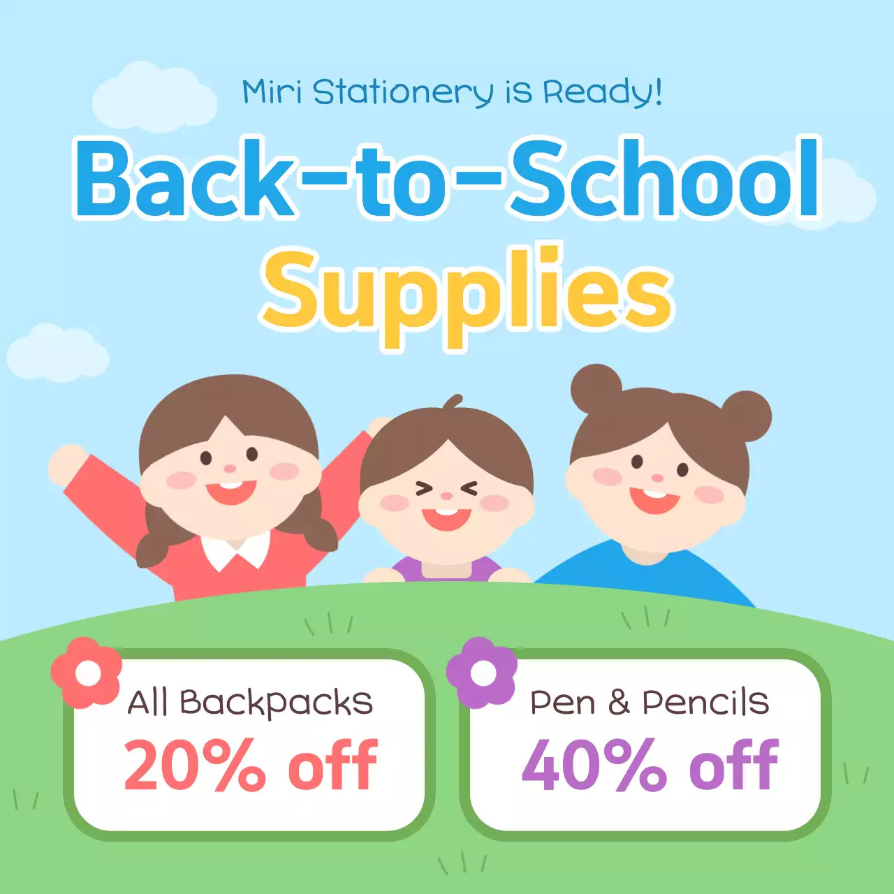 Back-to-school sale announcement with light green background