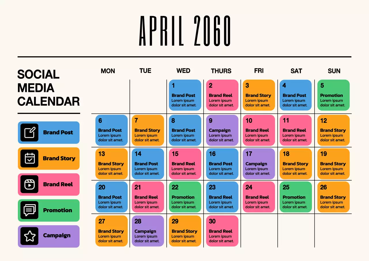 Colorful Modern Social Media Calendar Poster