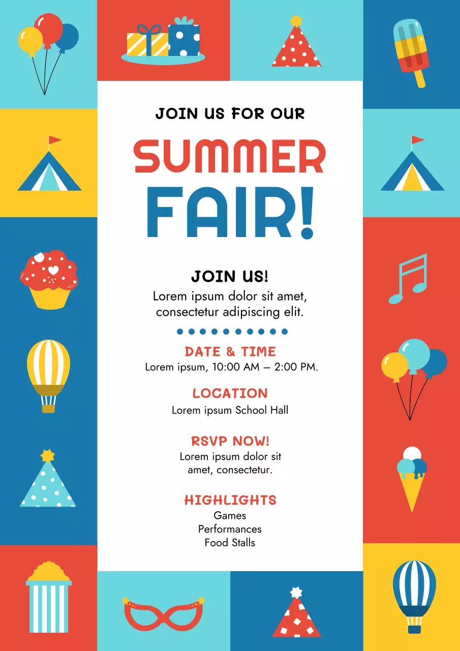 Colorful Retro Summer Event Invitation Poster