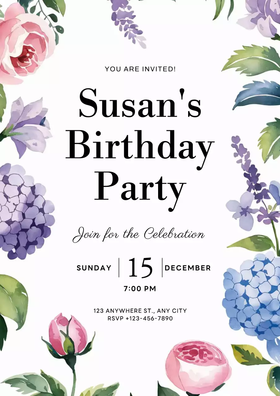 lời mời sinh nhật hoa trắng