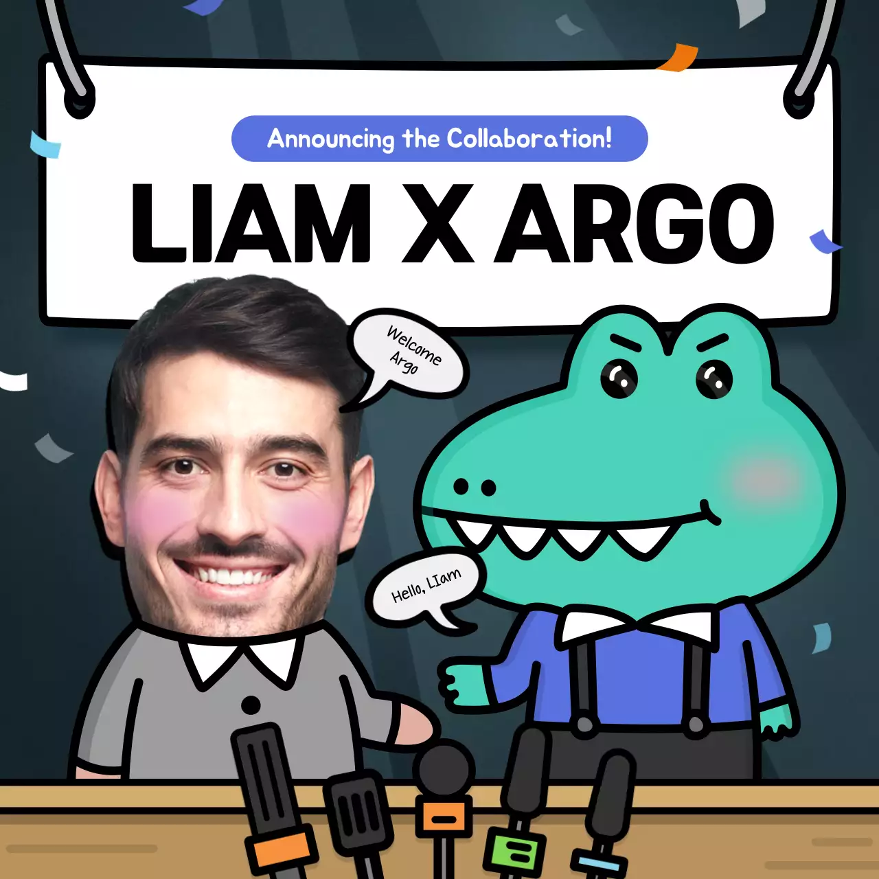 Green Cartoon Collaboration Announcement Social Media Post