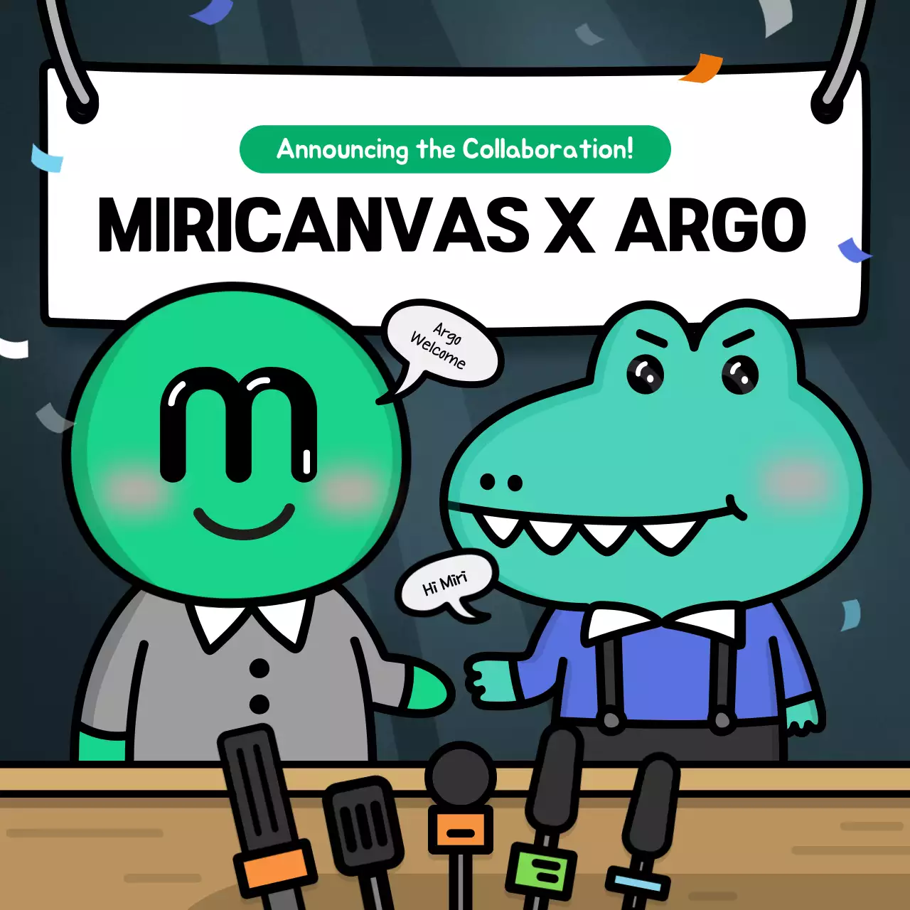 Green Cartoon Collaboration Announcement Social Media Post