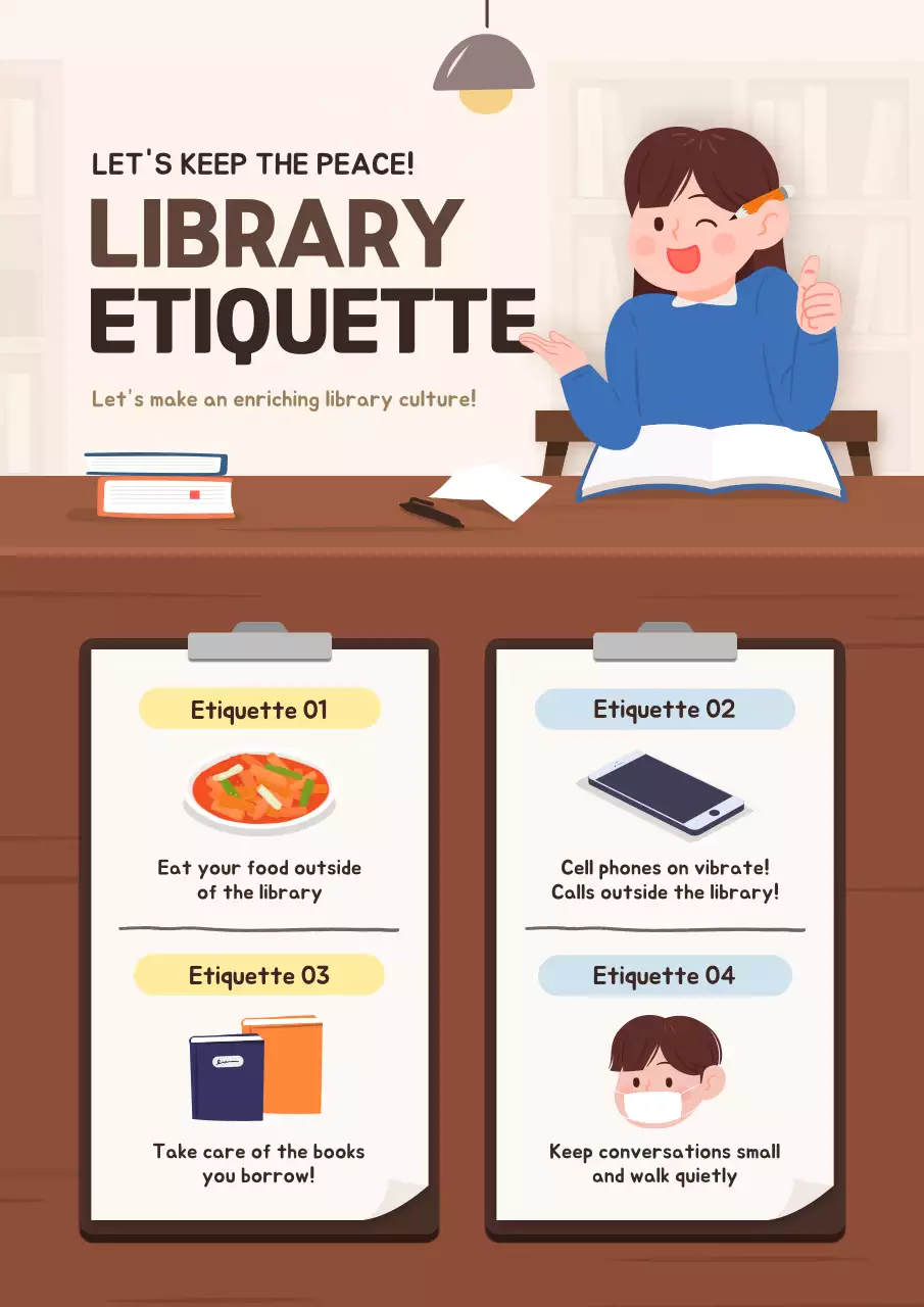 Beige Simple Library Guideline Poster