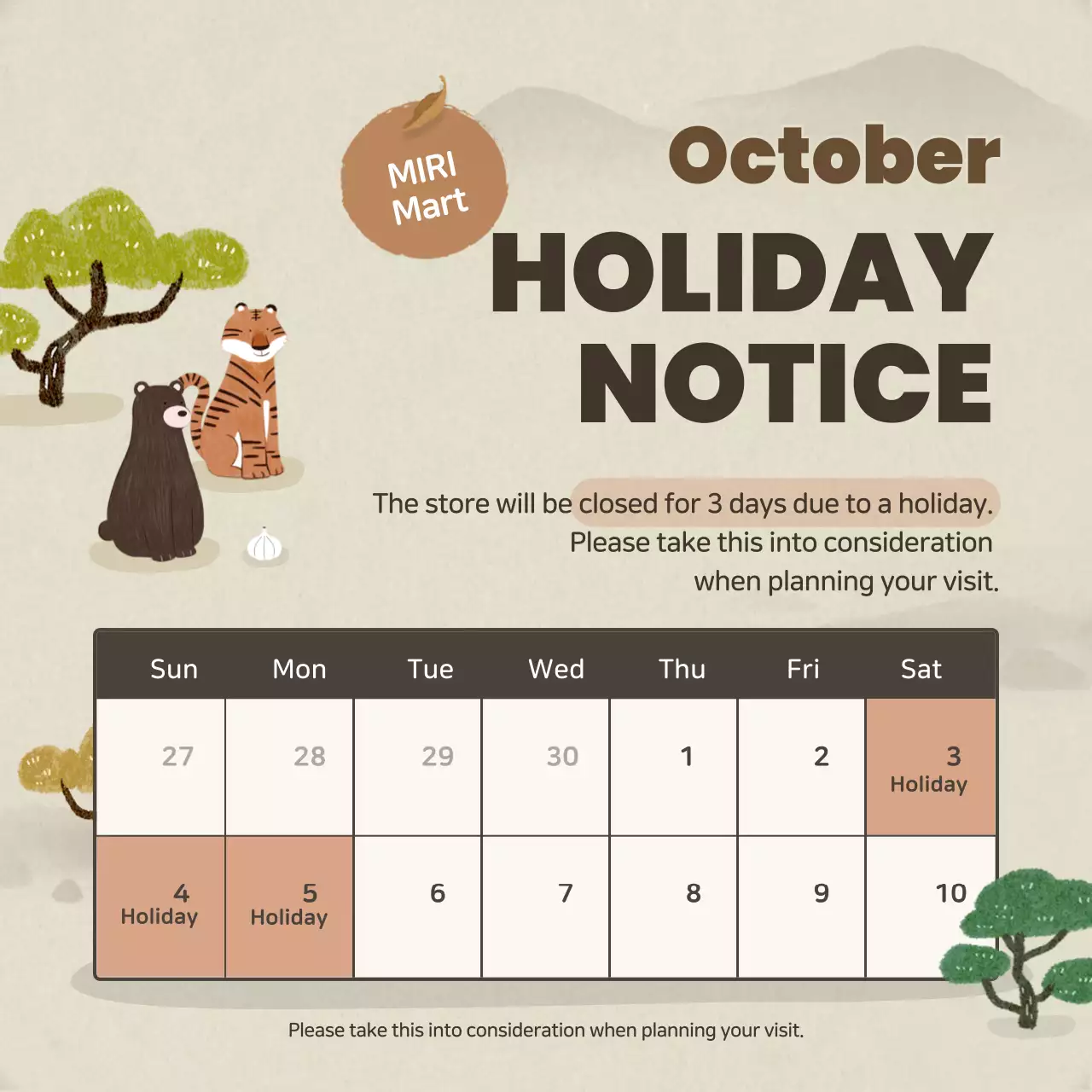 Beige Simple Holiday Notice Instagram Post