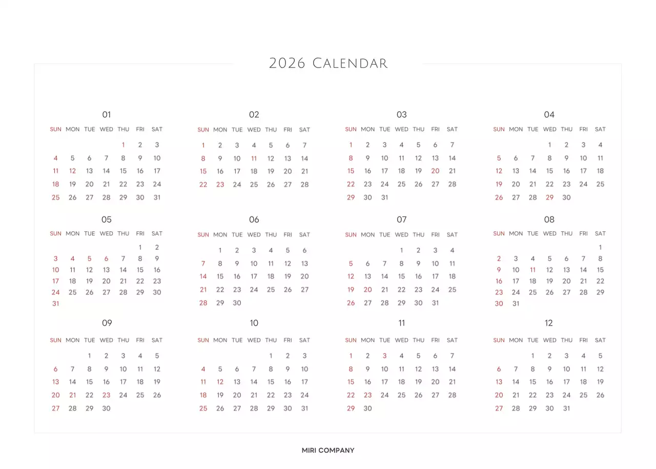 白と黒のシンプルな2025年版数字卓上カレンダー