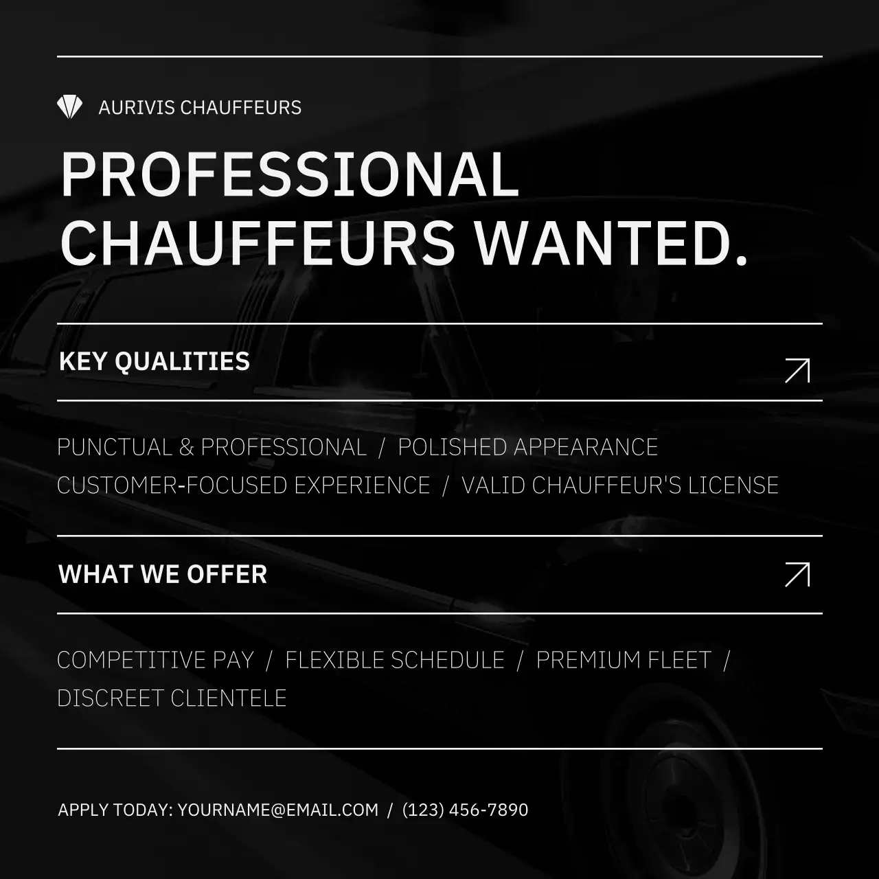 Black Modern Chauffeur Recruitment Instagram Post